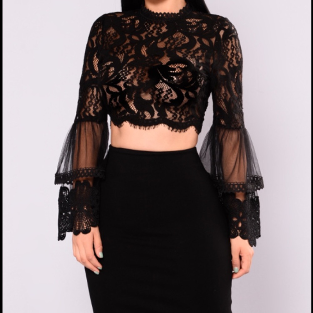 Fashion Nova lace crop top bell sleeve